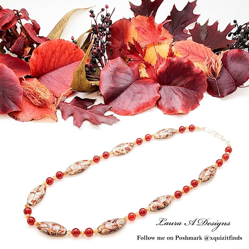 Handcrafted Hand Blown Glass and Carnelian Necklace